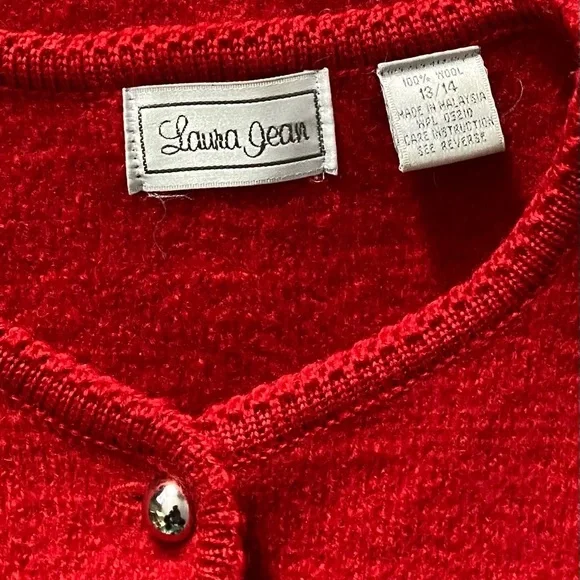 Laura Jean Vintage Red Boiled Wool Button Up Cardigan Women Size 14 - Picture 6 of 7